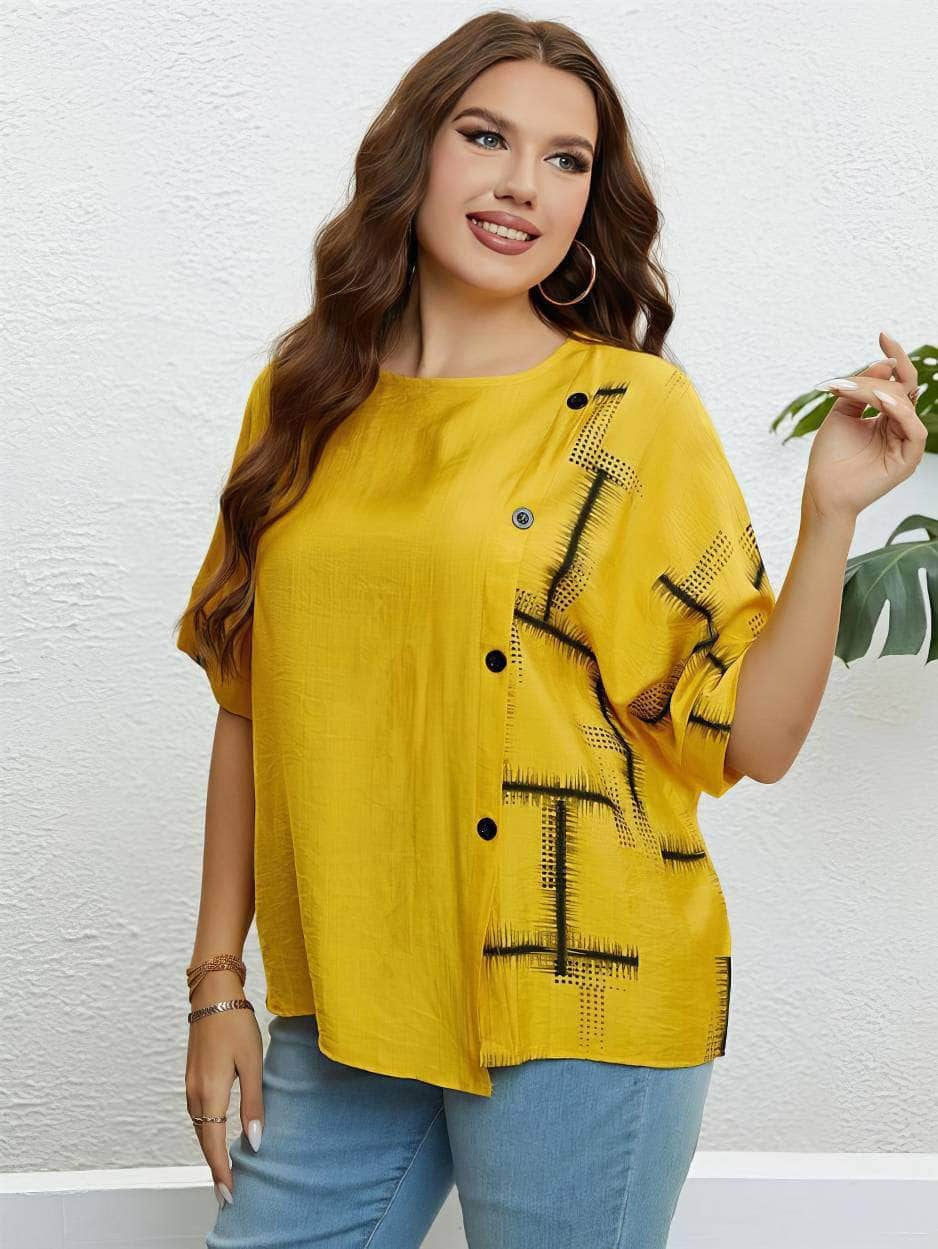 Plus Size Round Neck Geometric Print Shirt