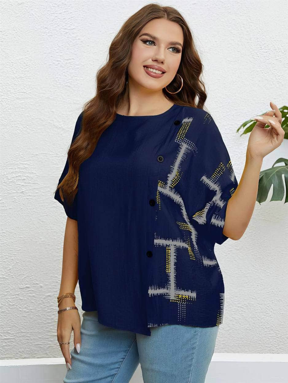 Plus Size Round Neck Geometric Print Shirt