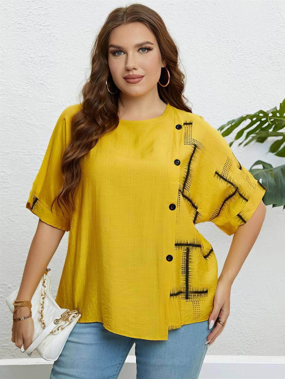 Plus Size Round Neck Geometric Print Shirt