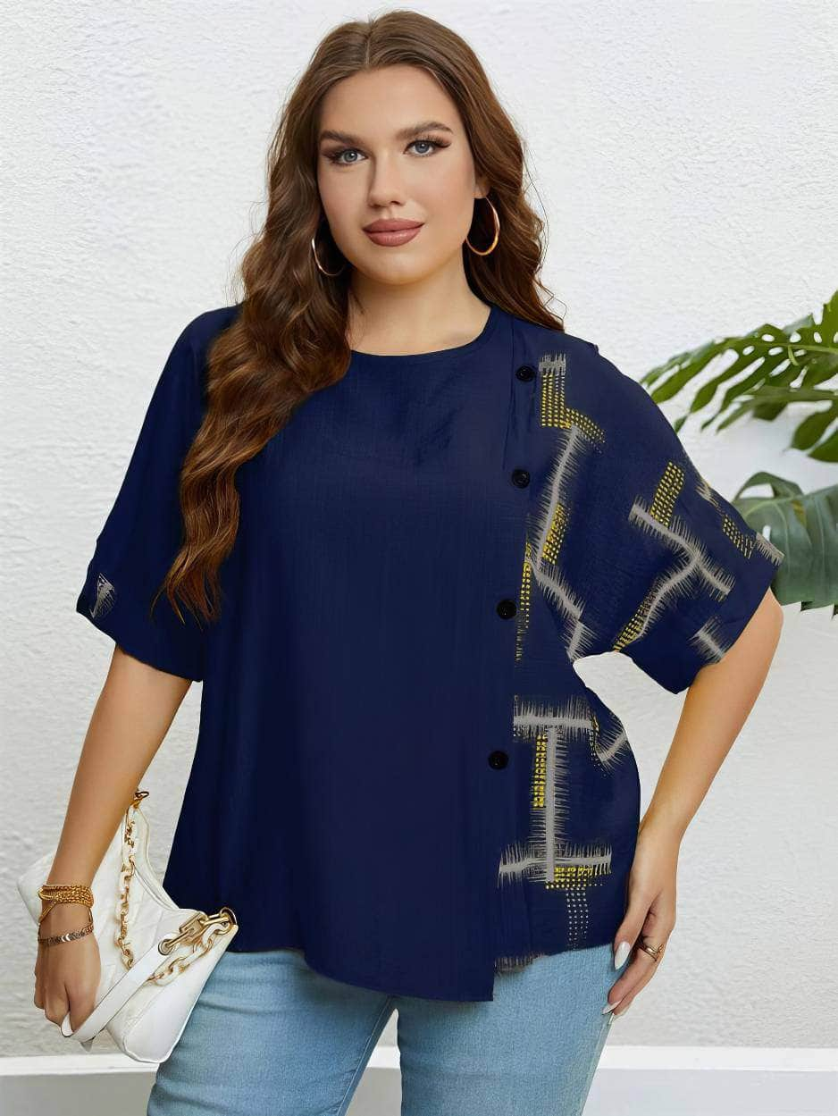 Plus Size Round Neck Geometric Print Shirt