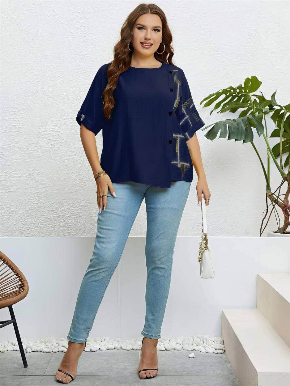 Plus Size Round Neck Geometric Print Shirt