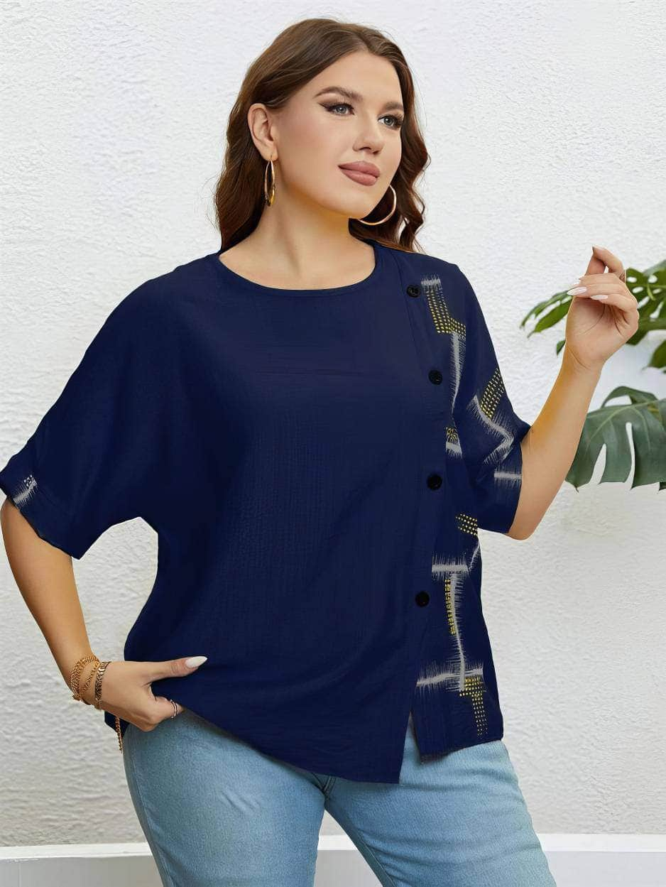 Plus Size Round Neck Geometric Print Shirt