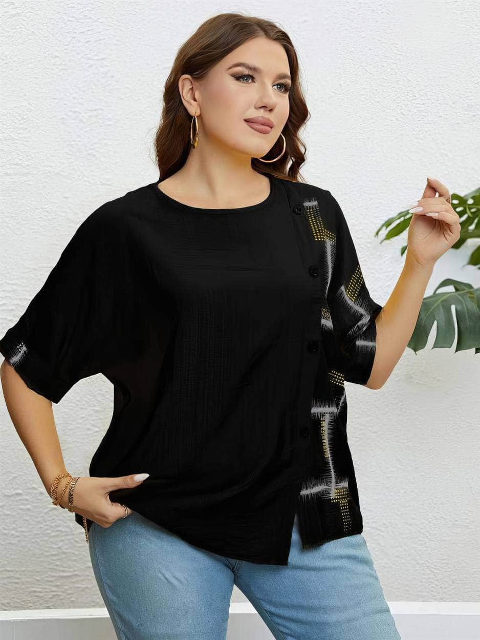 Plus Size Round Neck Geometric Print Shirt