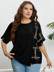 Plus Size Round Neck Geometric Print Shirt US 16-18 / Black