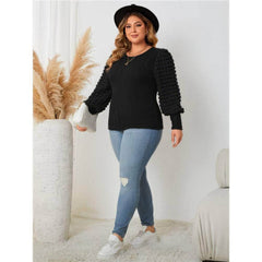 Plus Size Round Neck Lantern Sleeves Blouse