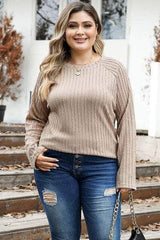 Plus Size Round Neck Long Sleeve T-Shirt Dust Storm / 1XL