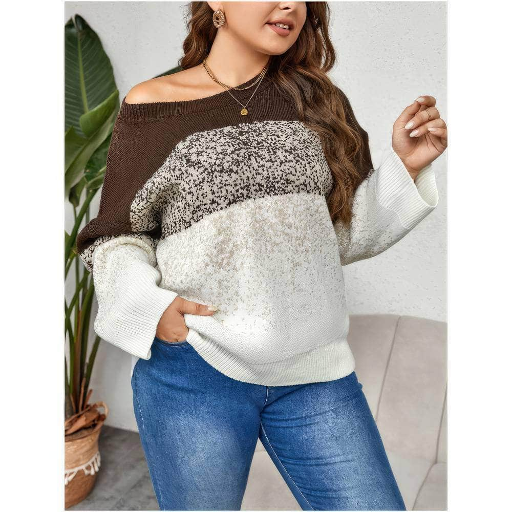 Plus Size Round Neck Nude Tone Sweater Top