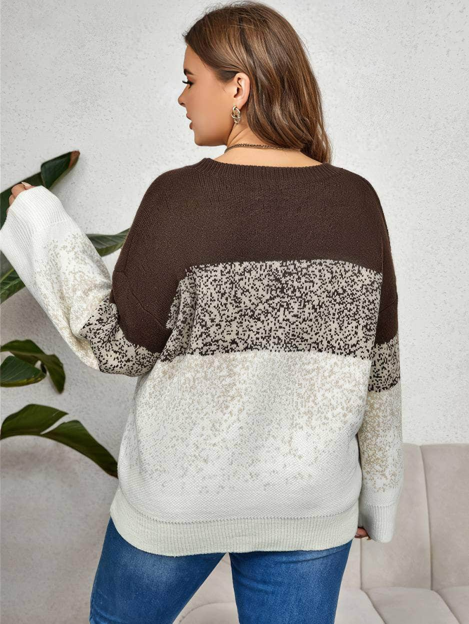 Plus Size Round Neck Nude Tone Sweater Top