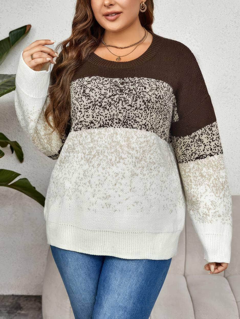 Plus Size Round Neck Nude Tone Sweater Top US 16-18 / Brown