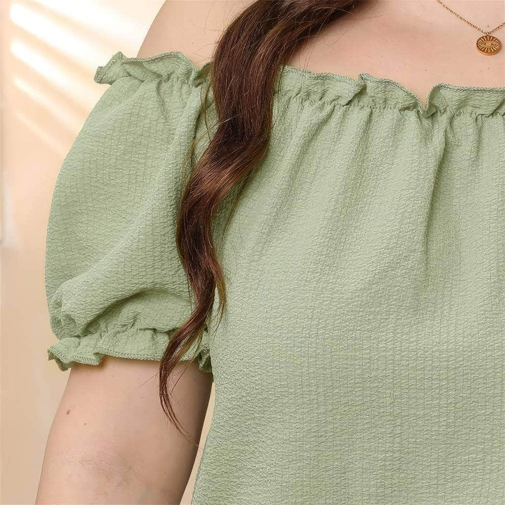 Plus Size Ruffle Trim Off-Shoulder Blouse