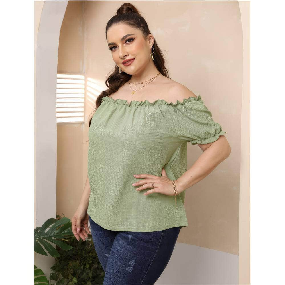 Plus Size Ruffle Trim Off-Shoulder Blouse