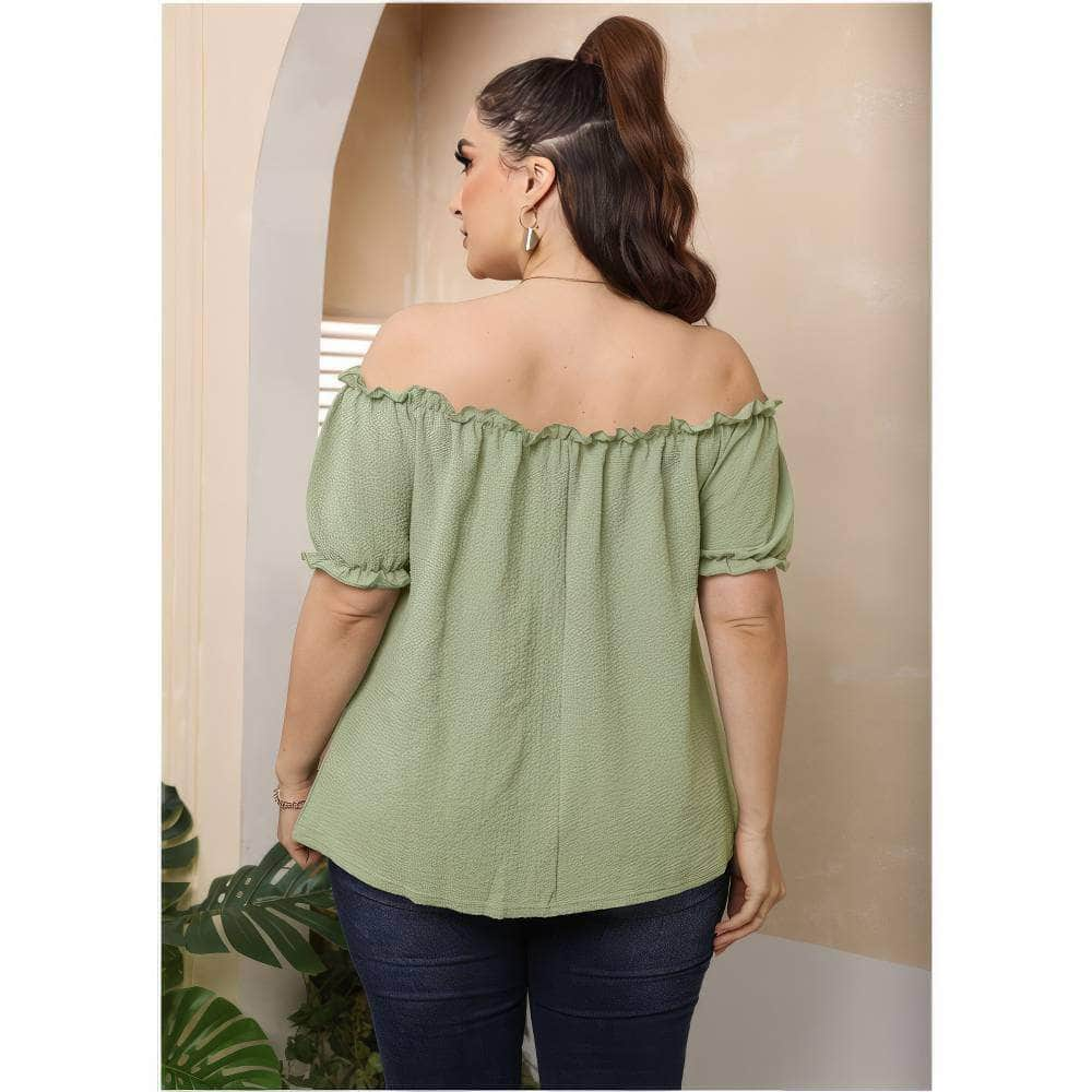 Plus Size Ruffle Trim Off-Shoulder Blouse