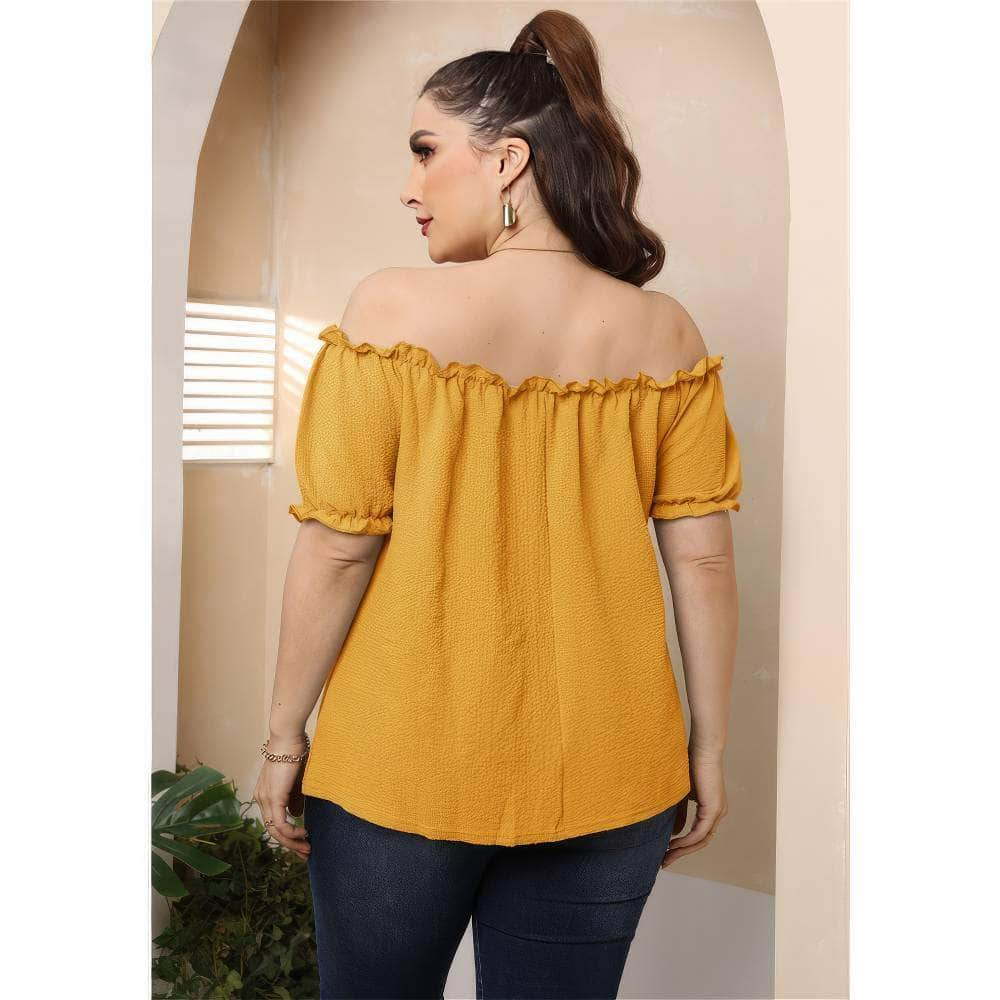 Plus Size Ruffle Trim Off-Shoulder Blouse