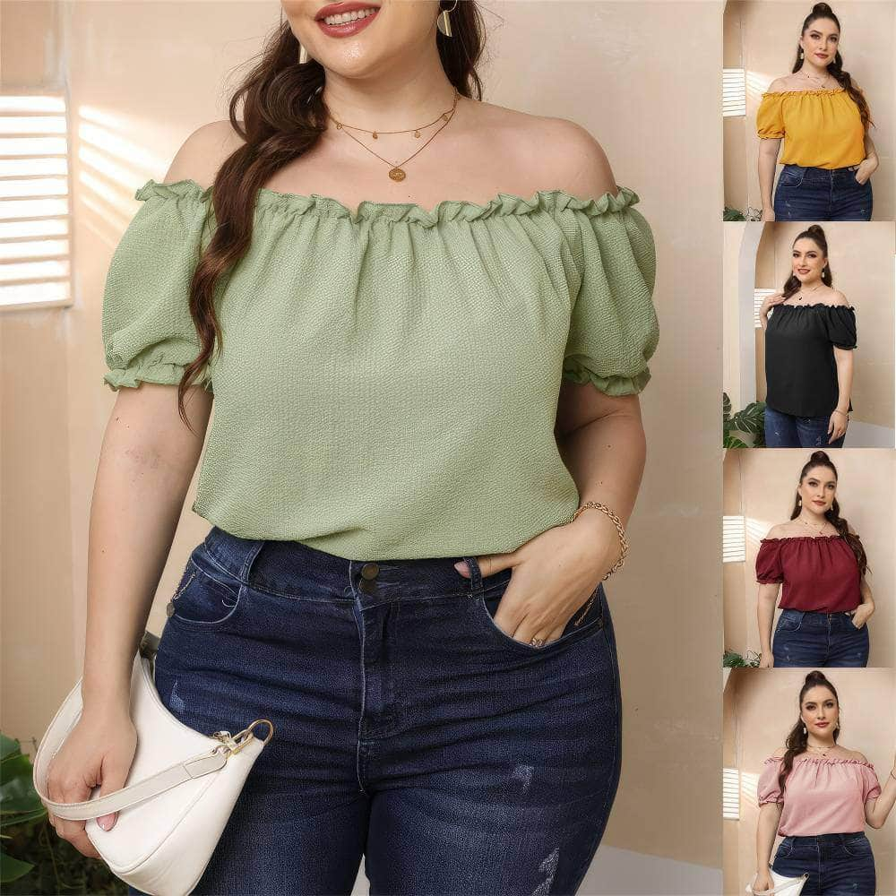 Plus Size Ruffle Trim Off-Shoulder Blouse