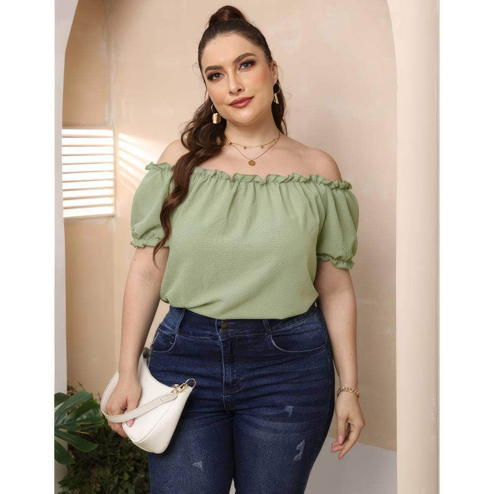 Plus Size Ruffle Trim Off-Shoulder Blouse