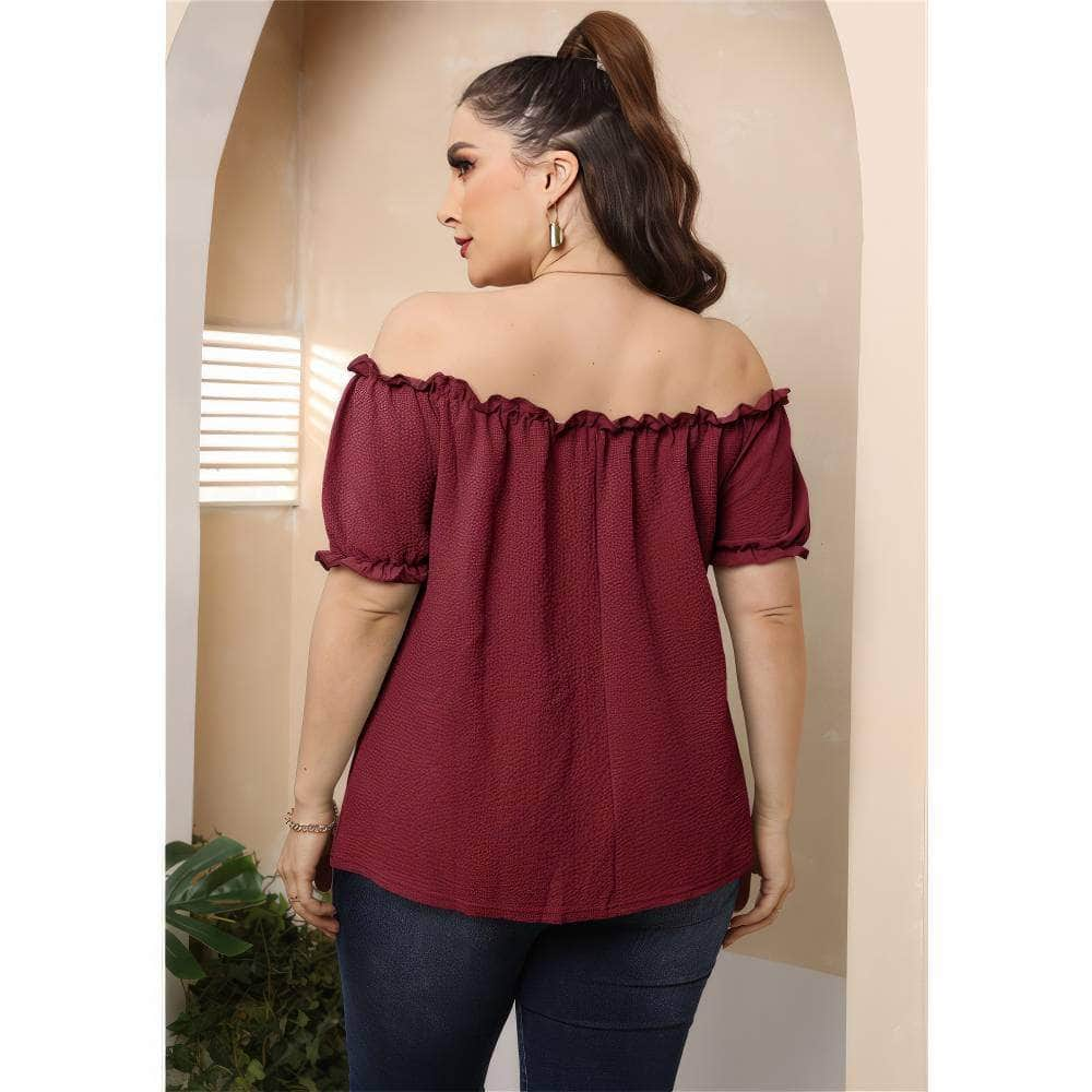 Plus Size Ruffle Trim Off-Shoulder Blouse