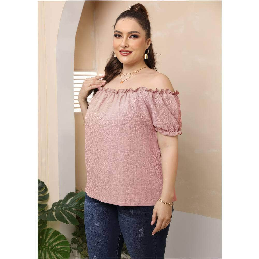 Plus Size Ruffle Trim Off-Shoulder Blouse