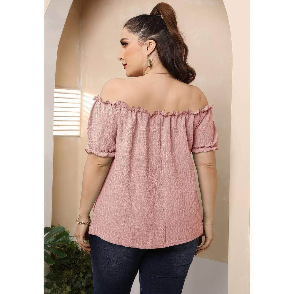 Plus Size Ruffle Trim Off-Shoulder Blouse