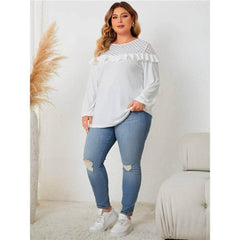 Plus Size Ruffled Round Neck Long Sleeves Blouse