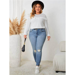 Plus Size Ruffled Round Neck Long Sleeves Blouse