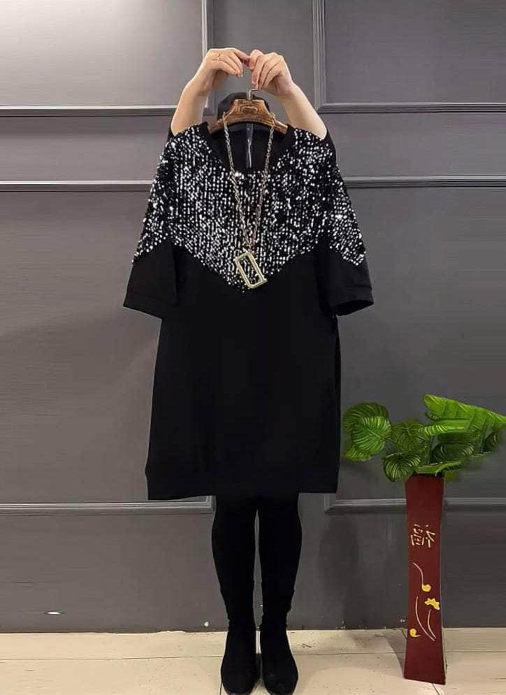 Plus Size Sequin Detailed Loose Shirt Dress US 16-18 / Black