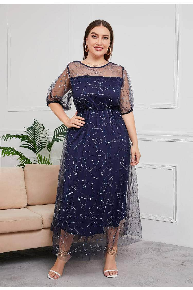 Plus Size Sequin Tulle Tea Length Dress