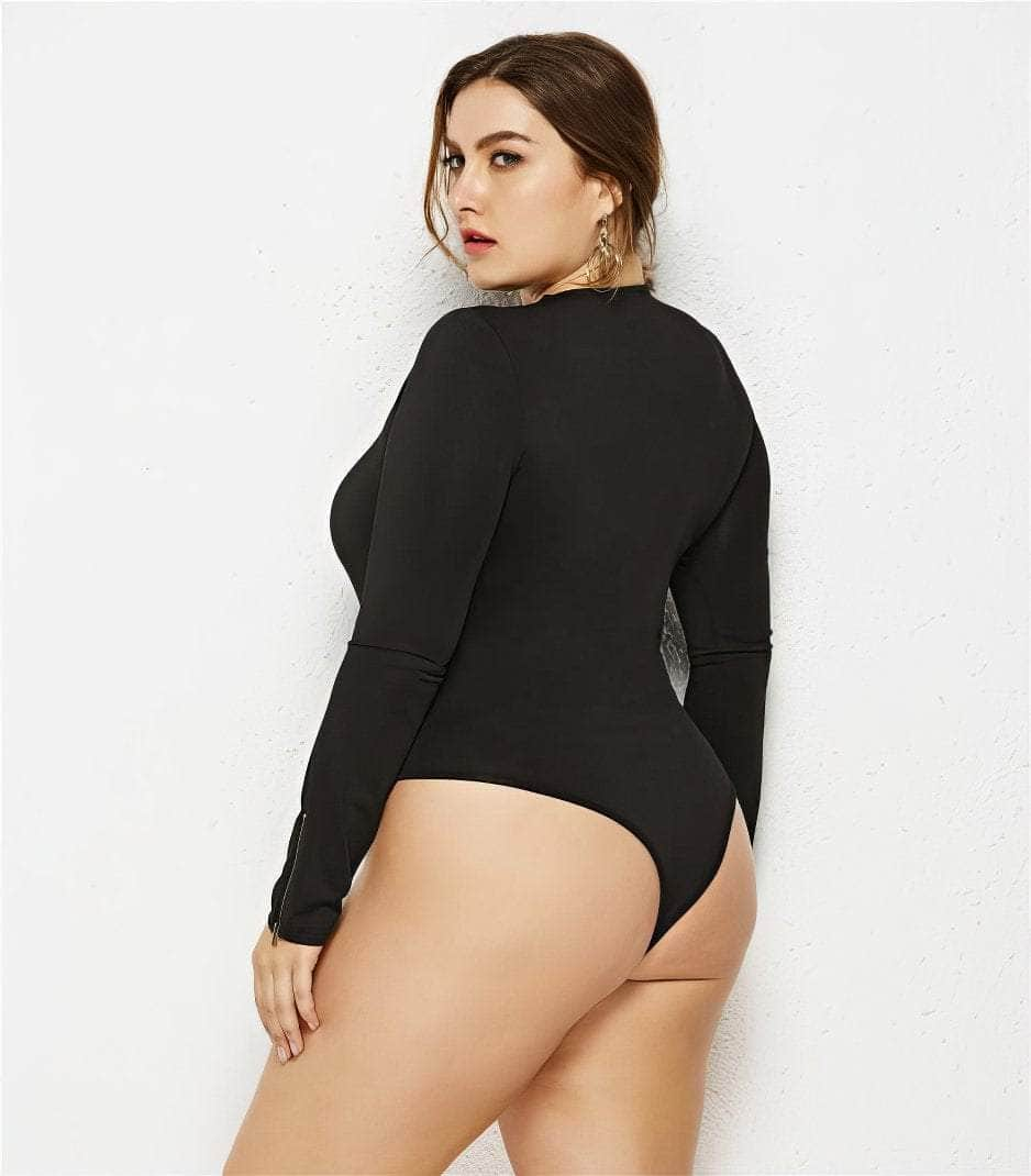 Plus Size Solid Color Long Sleeves Bodysuit