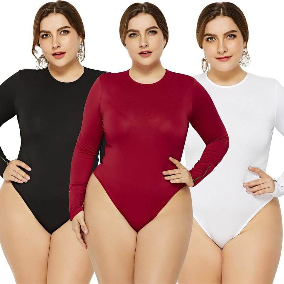 Plus Size Solid Color Long Sleeves Bodysuit