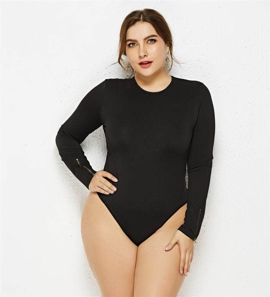 Plus Size Solid Color Long Sleeves Bodysuit