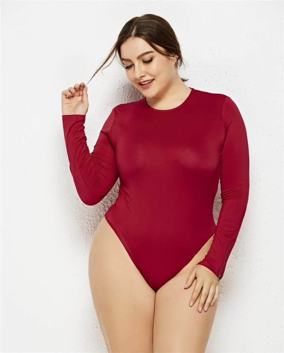 Plus Size Solid Color Long Sleeves Bodysuit