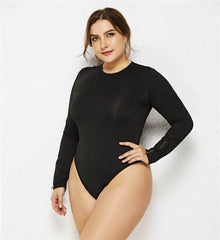 Plus Size Solid Color Long Sleeves Bodysuit US 4-6 / Black