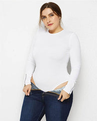 Plus Size Solid Color Long Sleeves Bodysuit US 4-6 / White