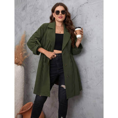 Plus Size Solid Lapel Drawstring Coat