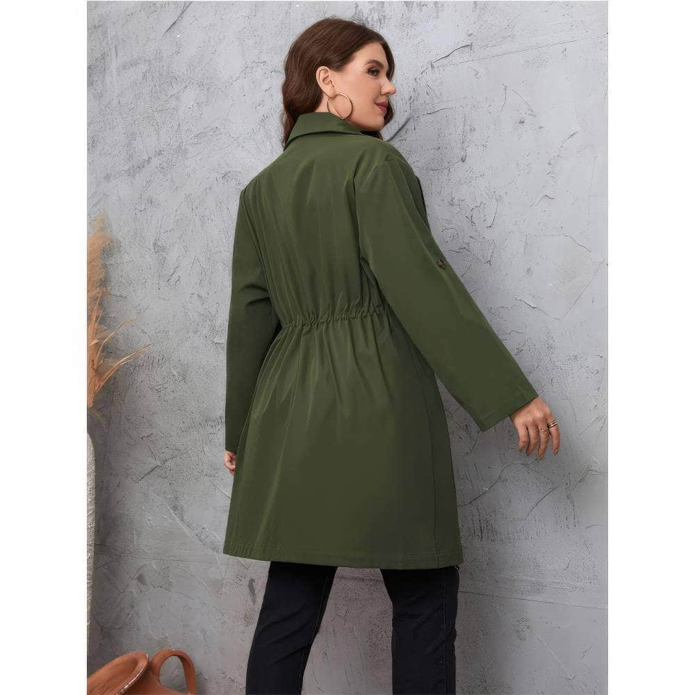 Plus Size Solid Lapel Drawstring Coat