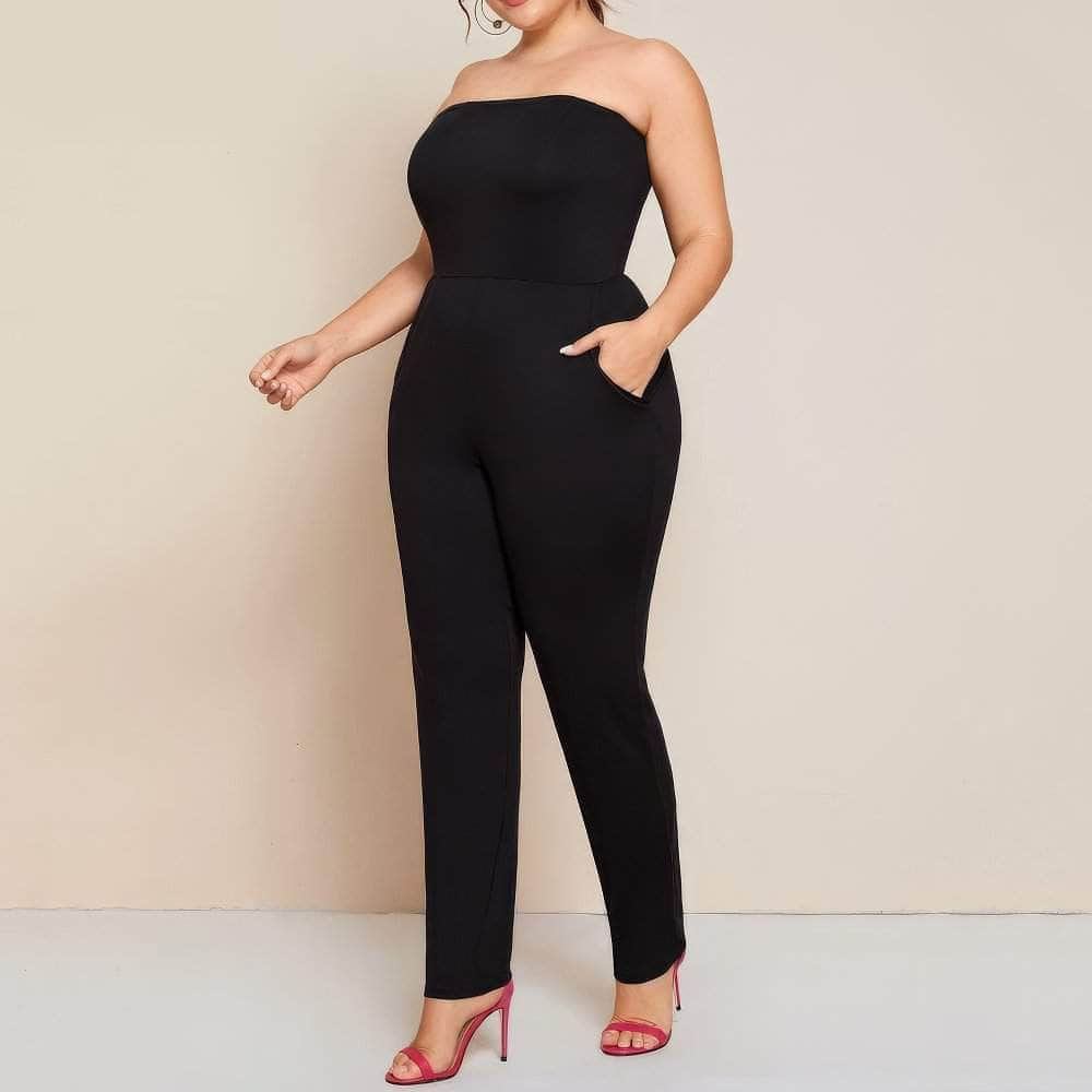 Plus Size Strapless Solid Color Jumpsuit