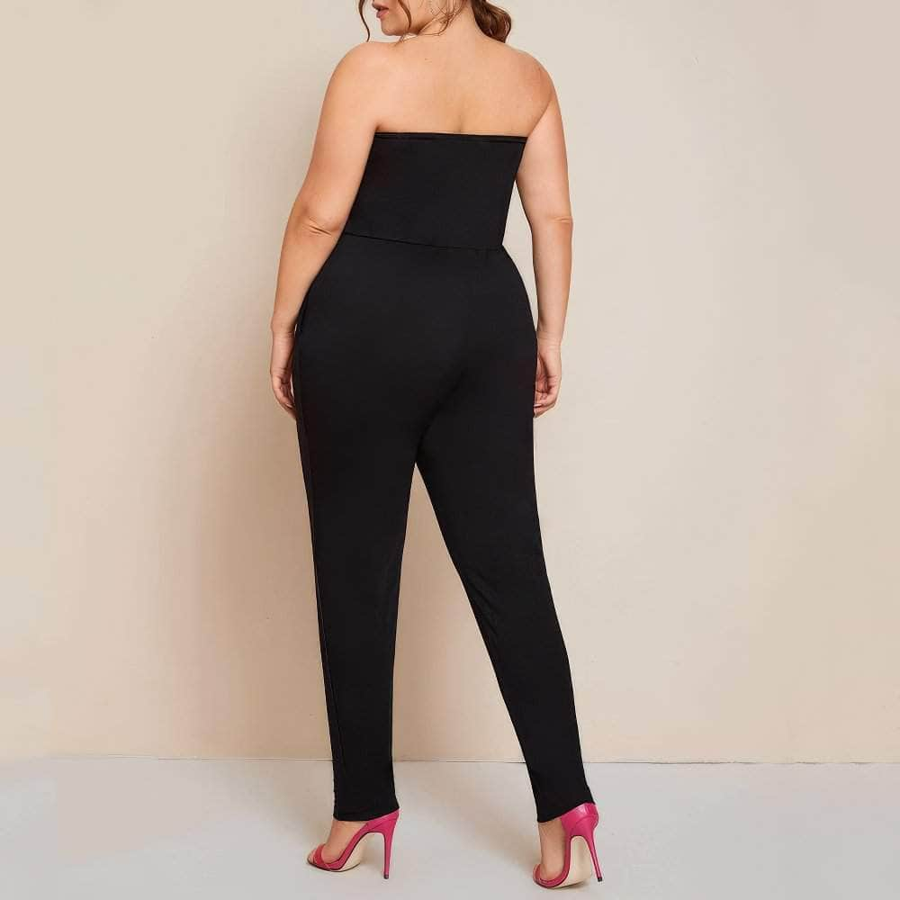 Plus Size Strapless Solid Color Jumpsuit