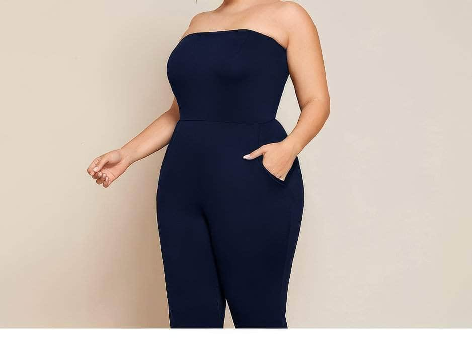 Plus Size Strapless Solid Color Jumpsuit