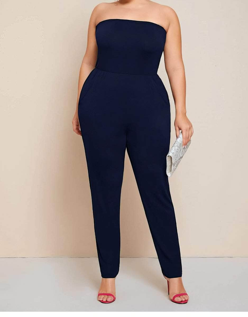 Plus Size Strapless Solid Color Jumpsuit US 16-18 / Blue