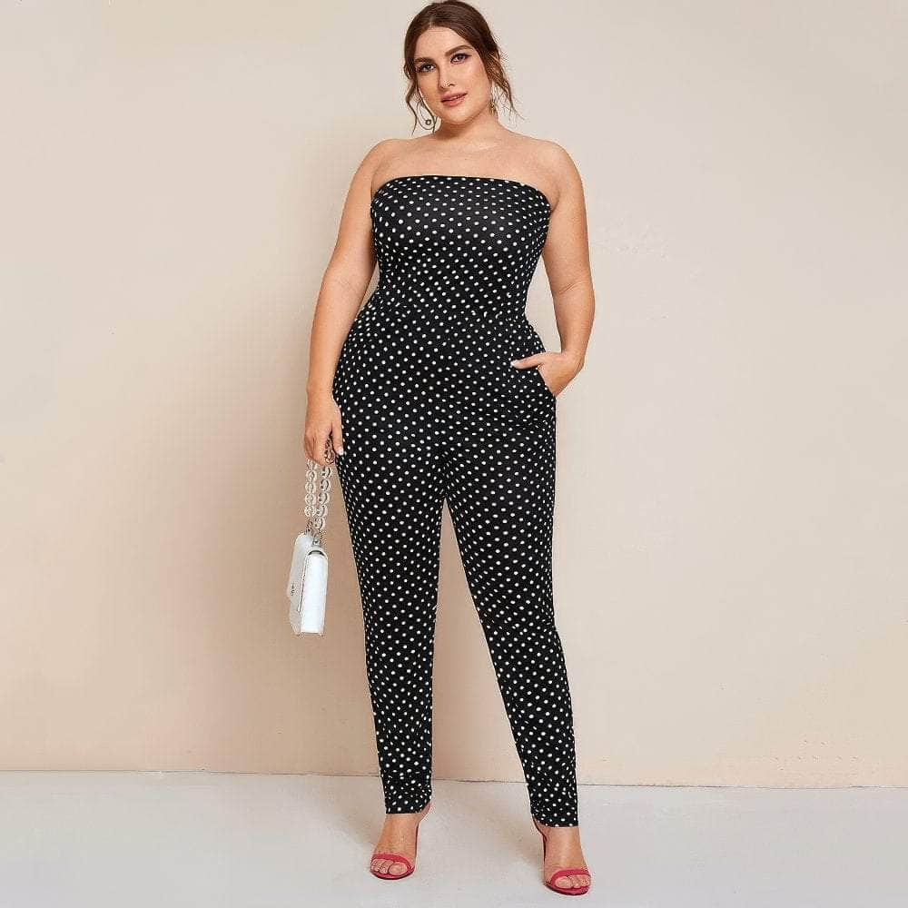 Plus Size Strapless Tubed Polka Dot Jumpsuit