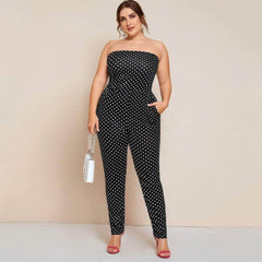 Plus Size Strapless Tubed Polka Dot Jumpsuit