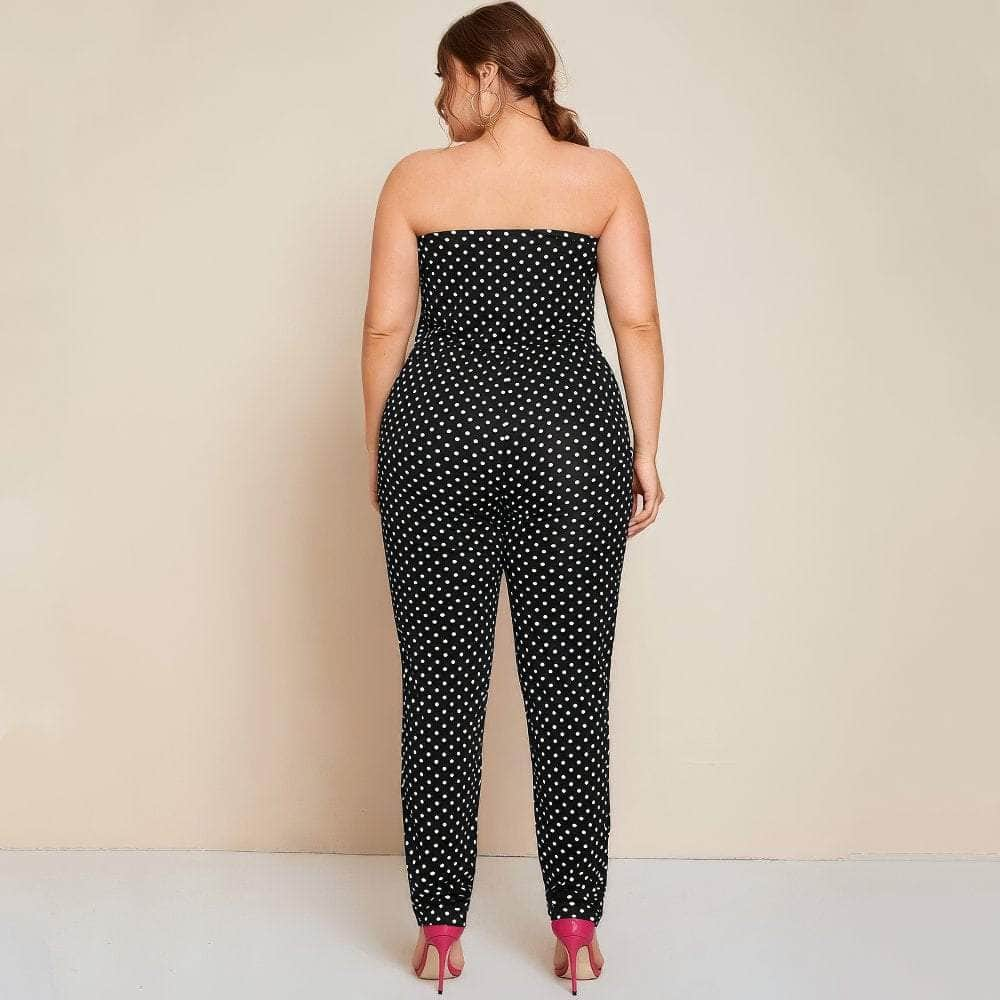 Plus Size Strapless Tubed Polka Dot Jumpsuit