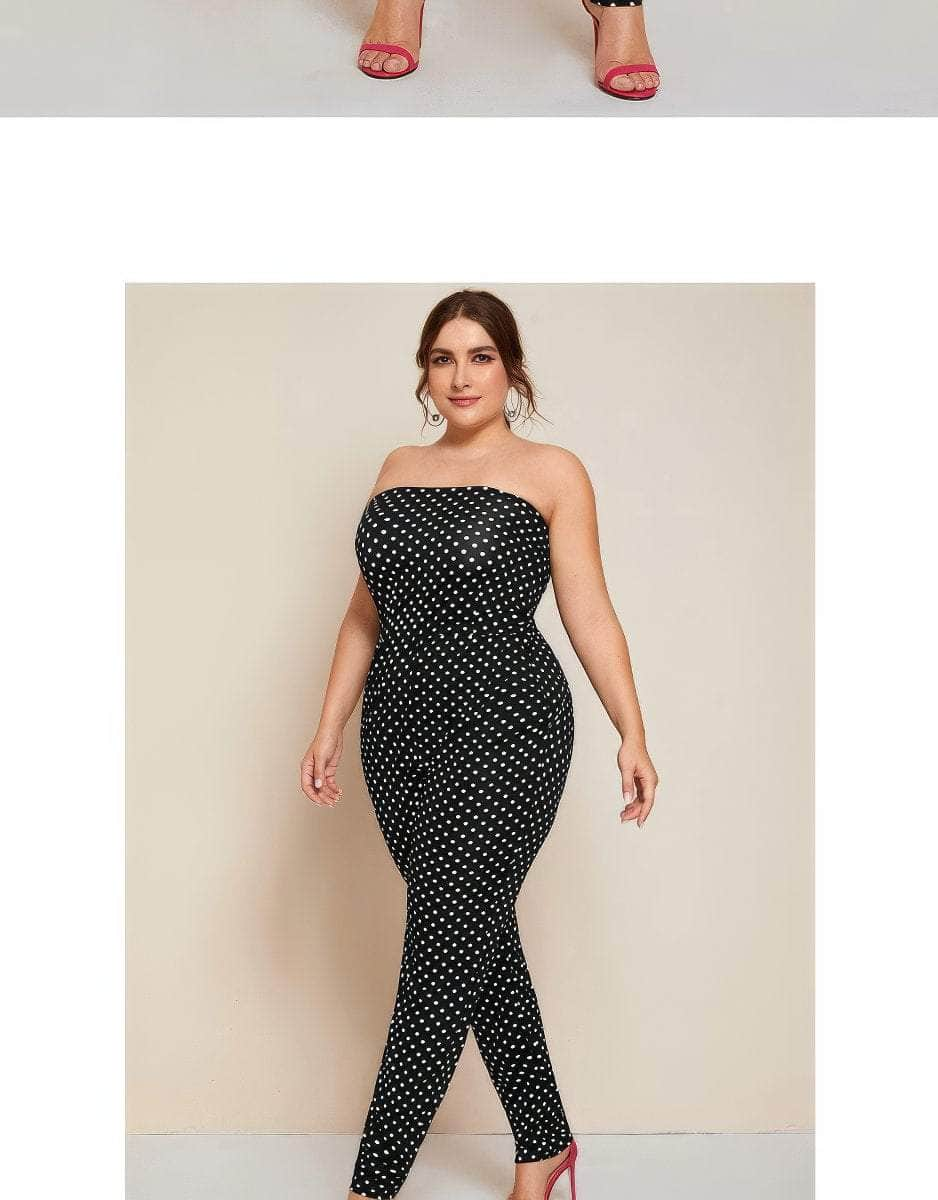 Plus Size Strapless Tubed Polka Dot Jumpsuit