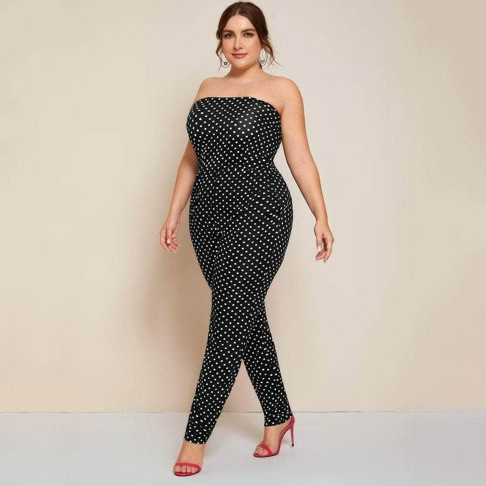 Plus Size Strapless Tubed Polka Dot Jumpsuit