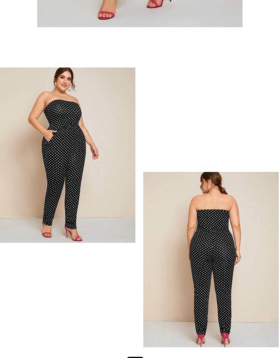 Plus Size Strapless Tubed Polka Dot Jumpsuit