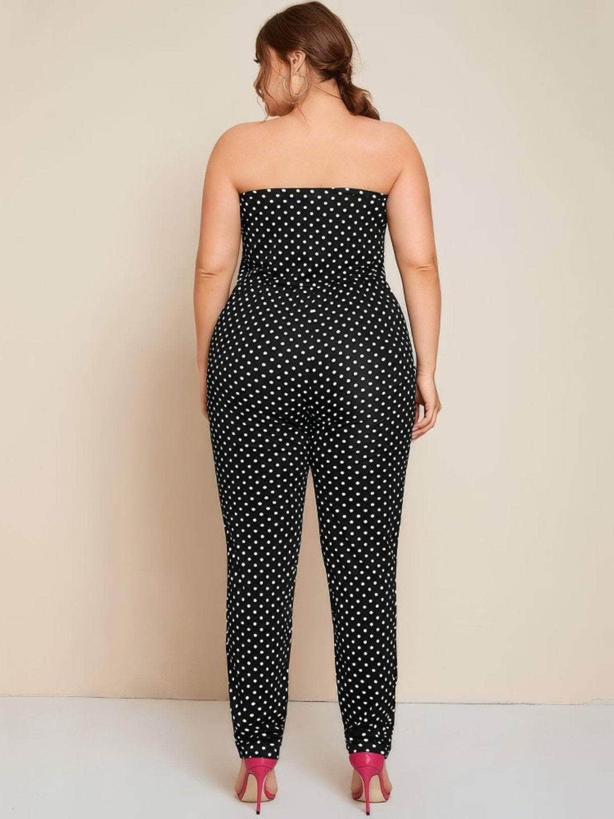 Plus Size Strapless Tubed Polka Dot Jumpsuit