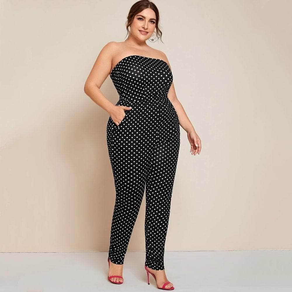 Plus Size Strapless Tubed Polka Dot Jumpsuit