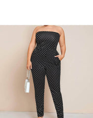 Plus Size Strapless Tubed Polka Dot Jumpsuit US 16-18 / Black