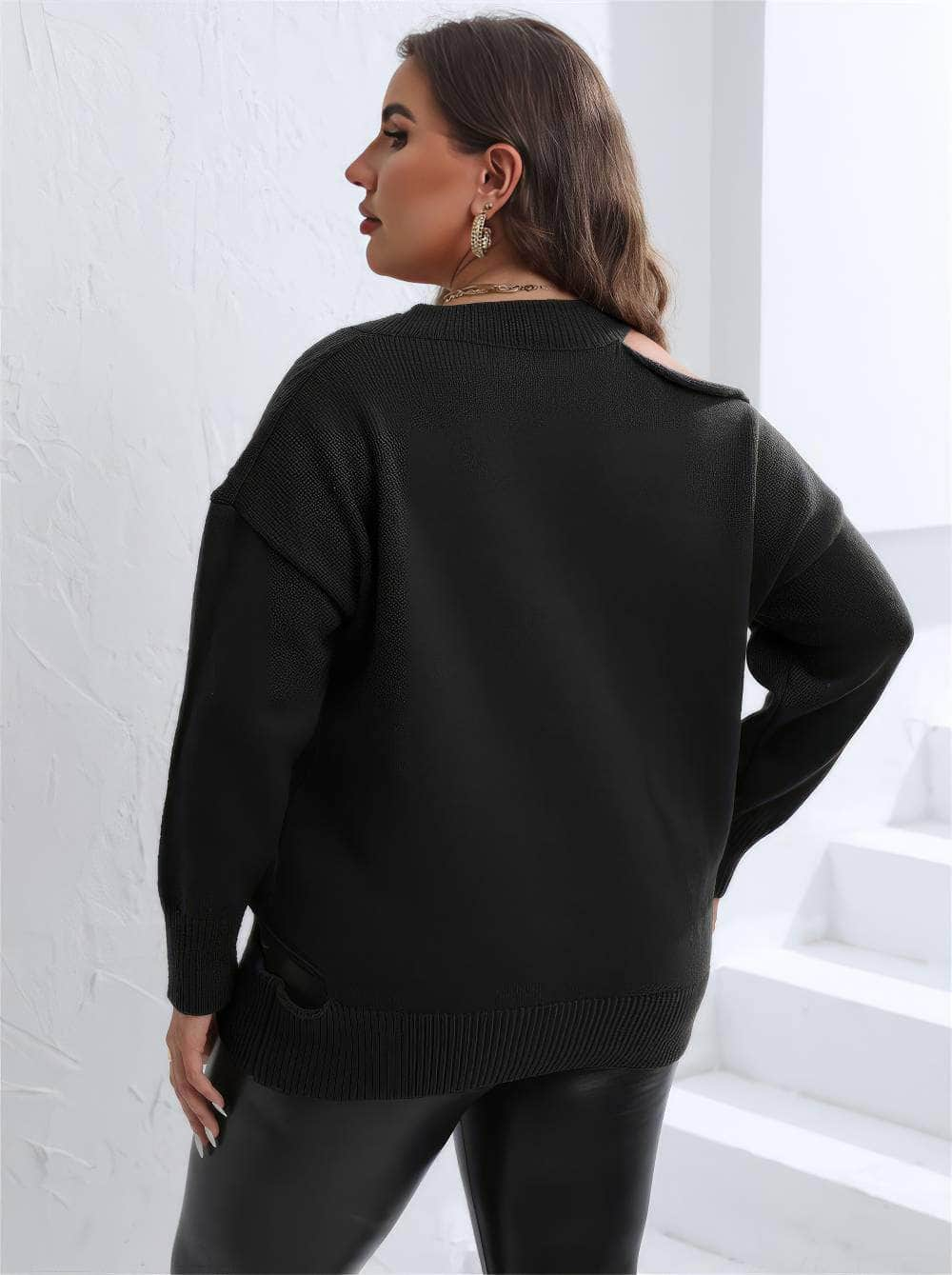 Plus Size Strappy Slouchy Pullover Sweater Top