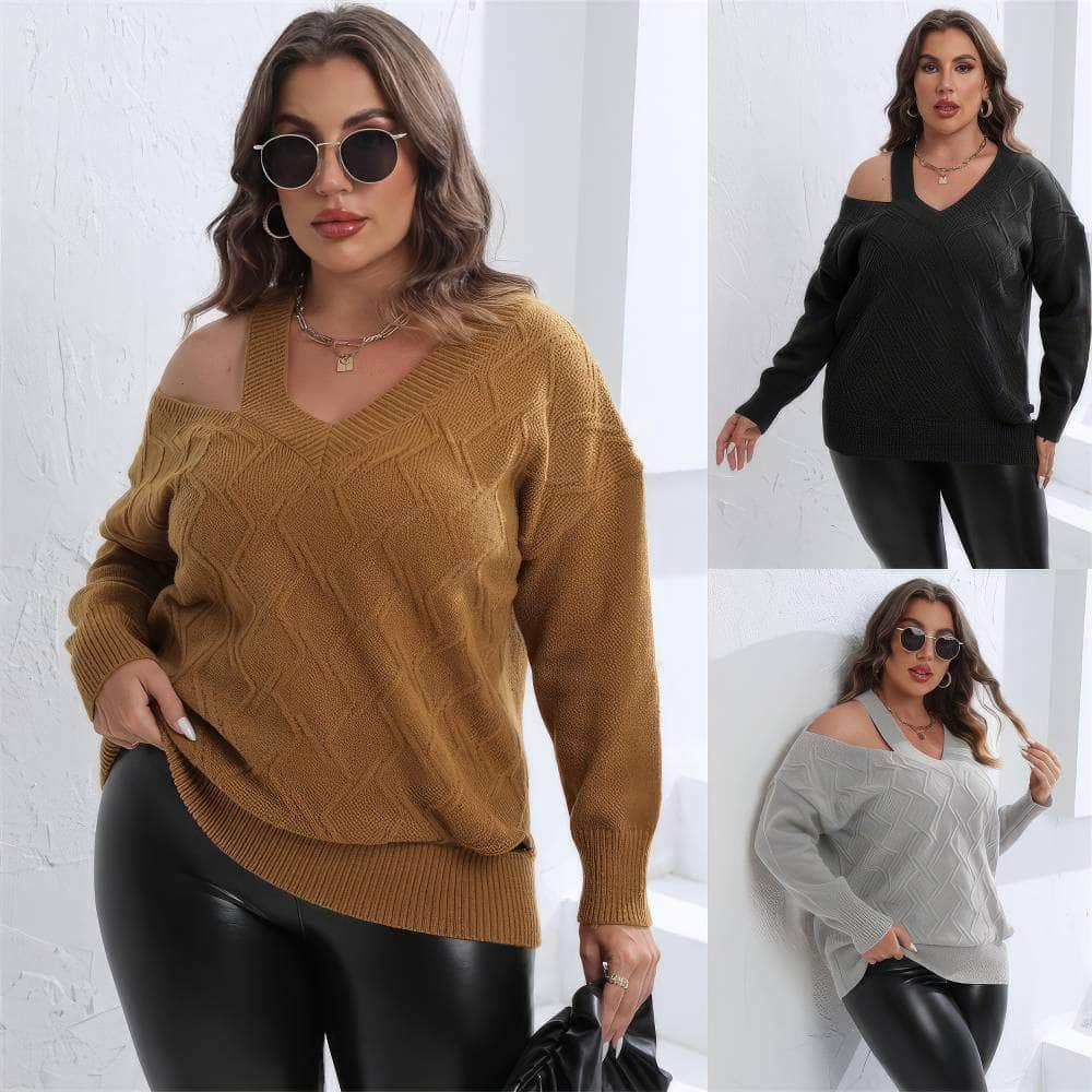 Plus Size Strappy Slouchy Pullover Sweater Top