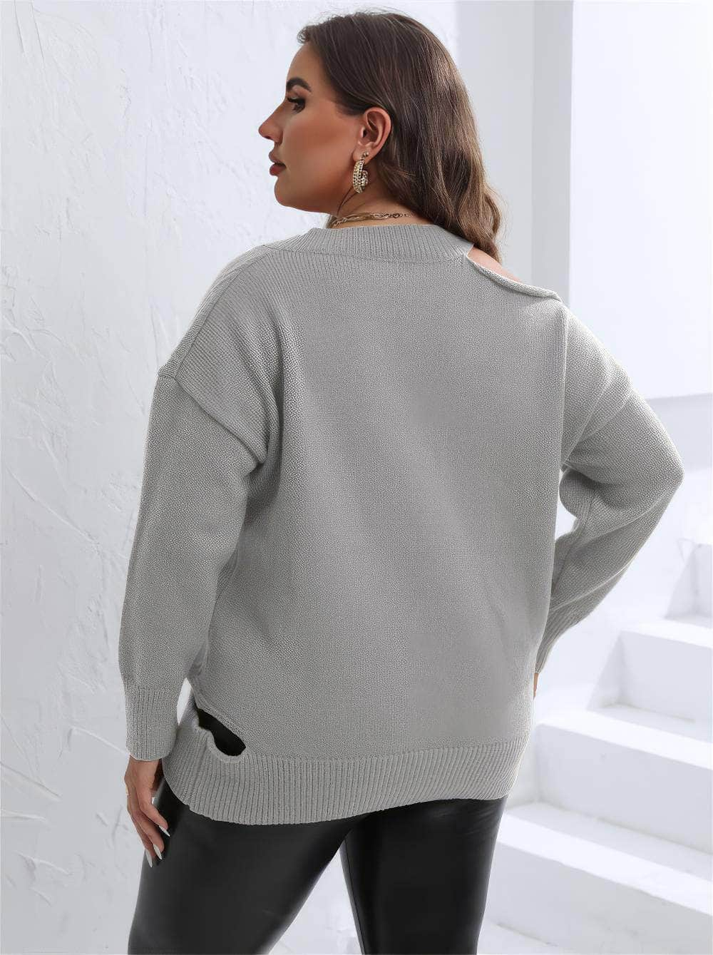 Plus Size Strappy Slouchy Pullover Sweater Top